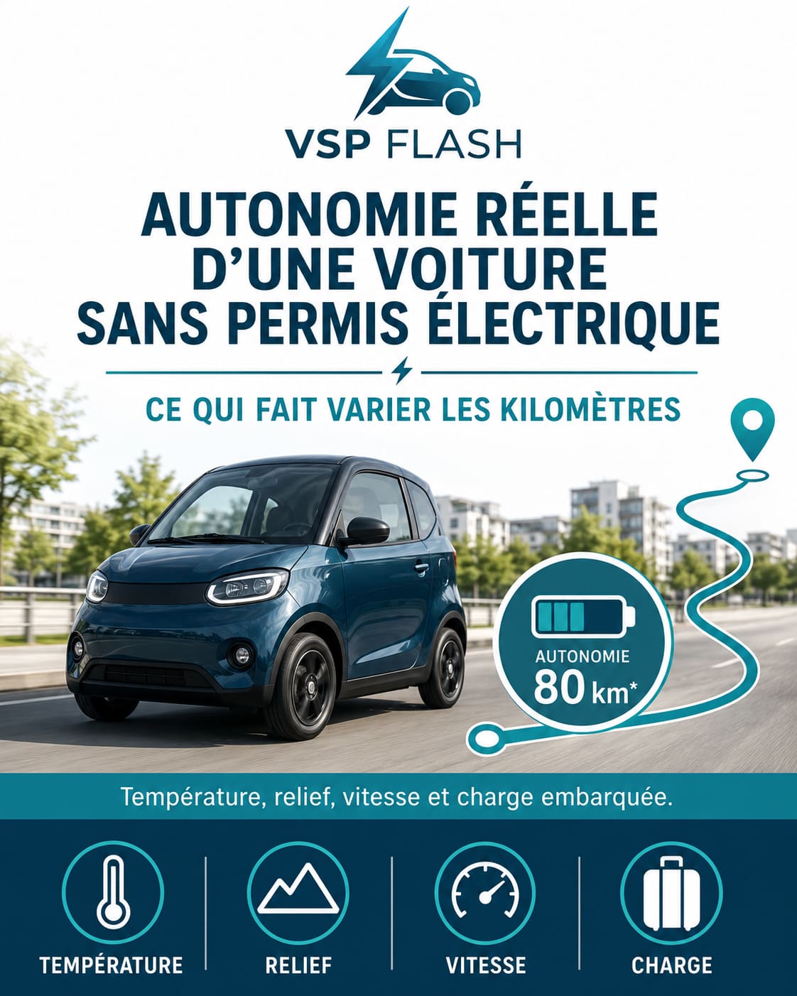 Tableau de bord d'une voiture sans permis électrique affichant le niveau de charge de la batterie